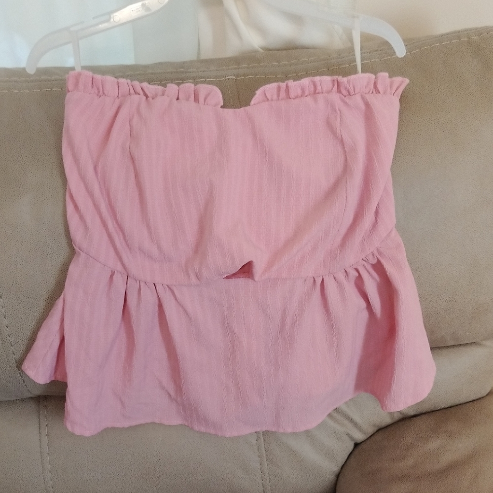 Pink Strapless Ruffle Top
